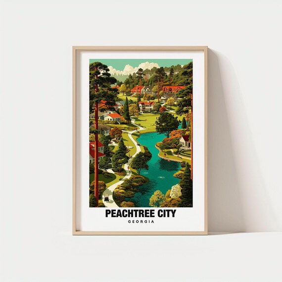 Peachtree City Georgia Golf Cart Lake Community Pines Poster
