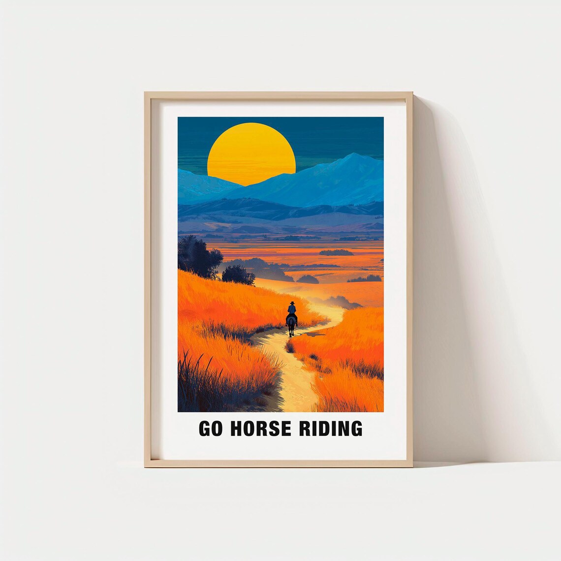 Go Horse Riding Sunset Trail Golden Field Mountains Art Poster
