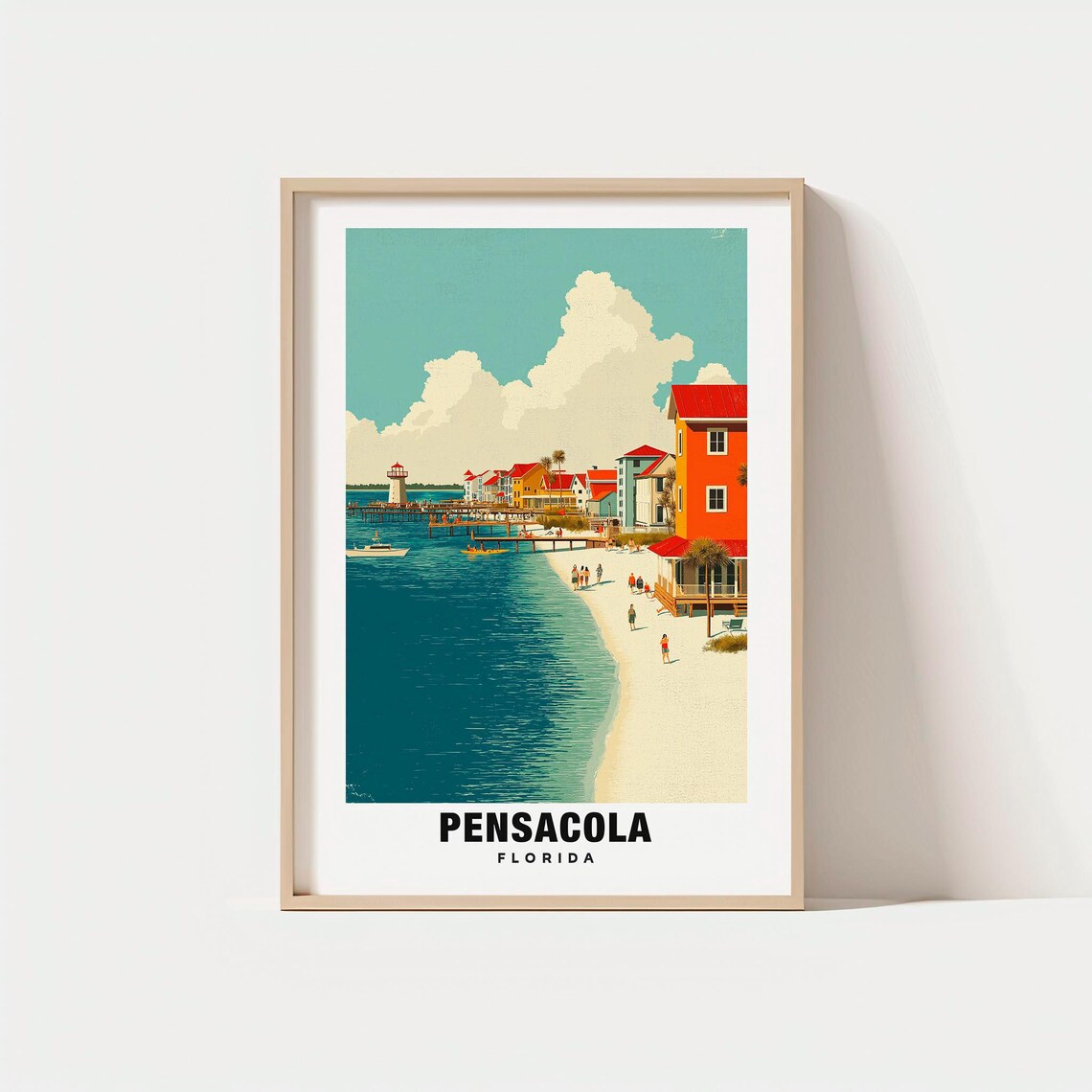 Pensacola Florida Boardwalk Colorful Beach Houses Kayak Poster