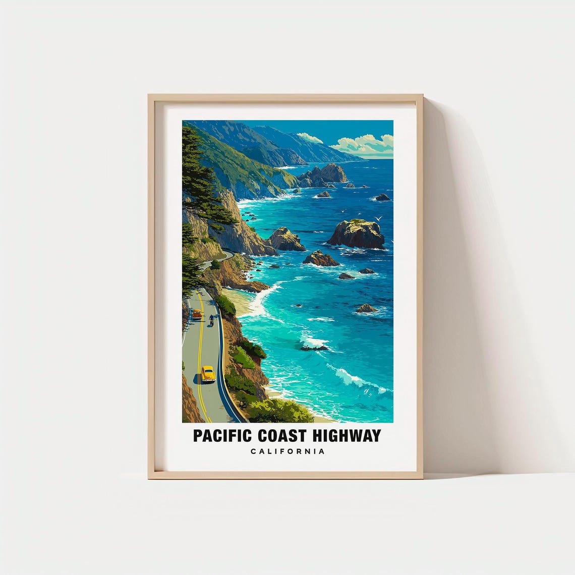 Pacific Coast Highway California Ocean Cliffs Road Trip Poster