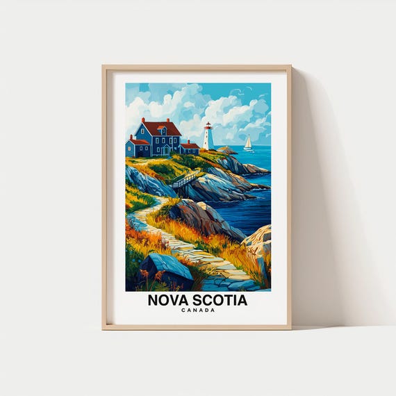 Nova Scotia Print Canada Poster Travel Wall Art Scenic View Coastal Landscape Lighthouse Decor Ocean Waves Maritime Charm Canada