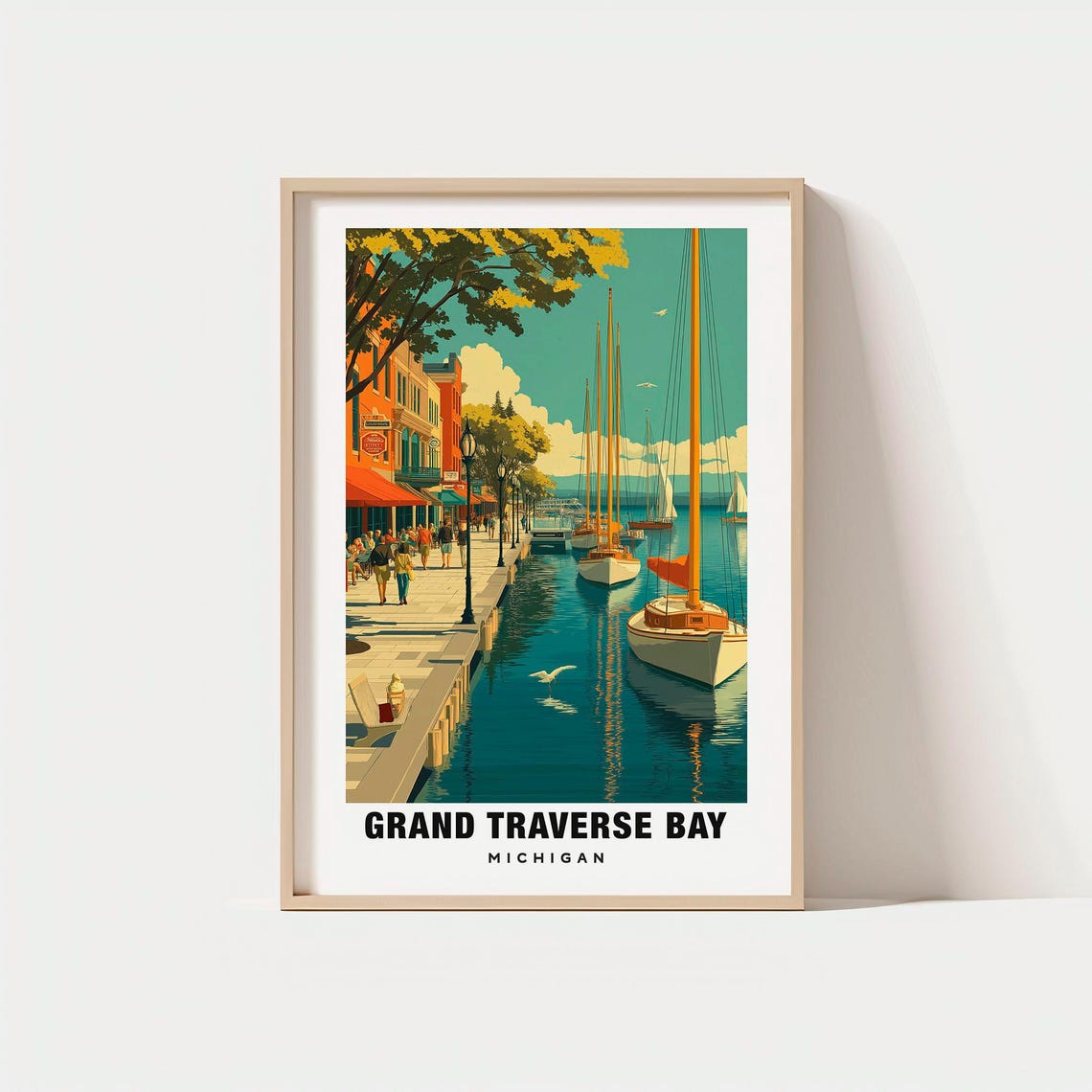 Grand Traverse Bay Michigan Harbor Sailboats Waterfront Poster