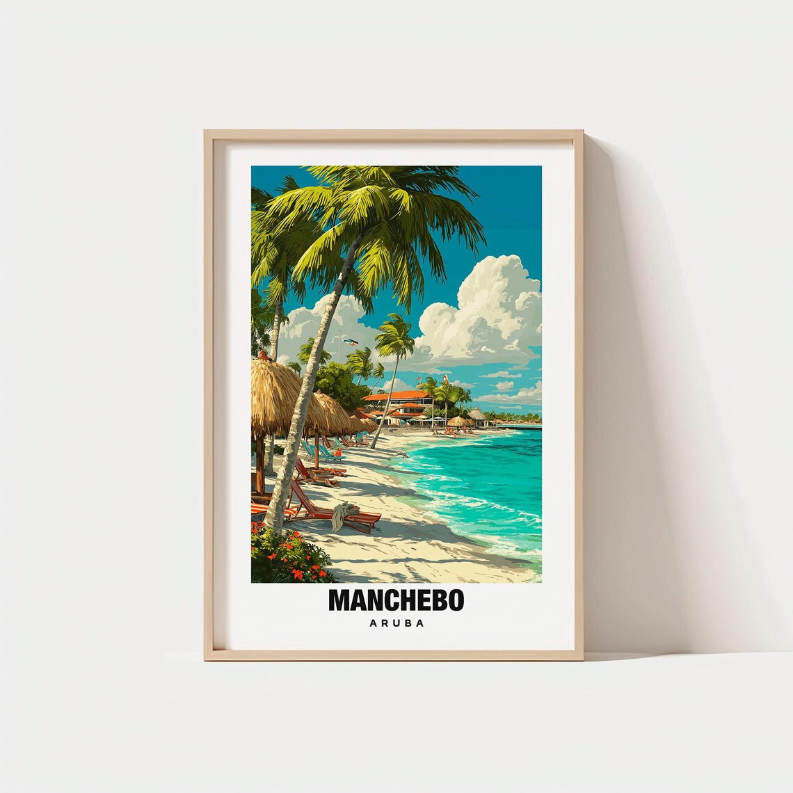 Manchebo Aruba Palm Beach Resort Turquoise Coastline Travel Poster