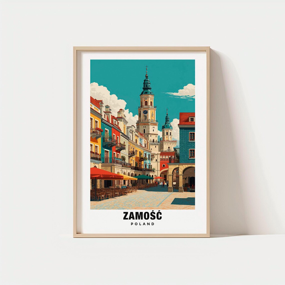 Zamosc Poland Old Town Square Colorful Townhouses Clock Tower Poster