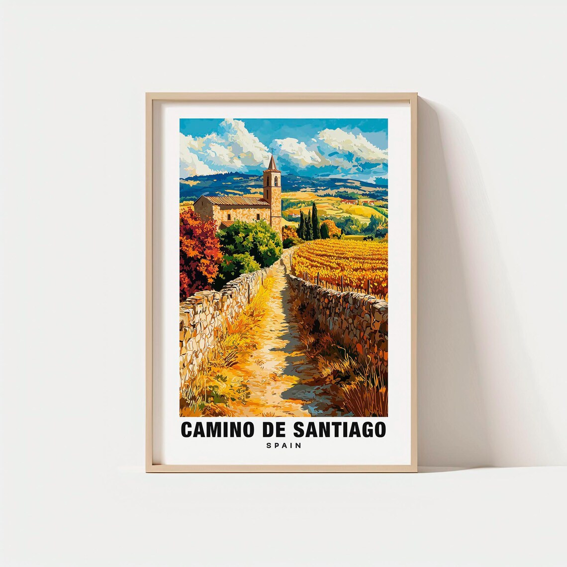 Camino de Santiago Spain Pilgrim Trail Church Vineyard Poster