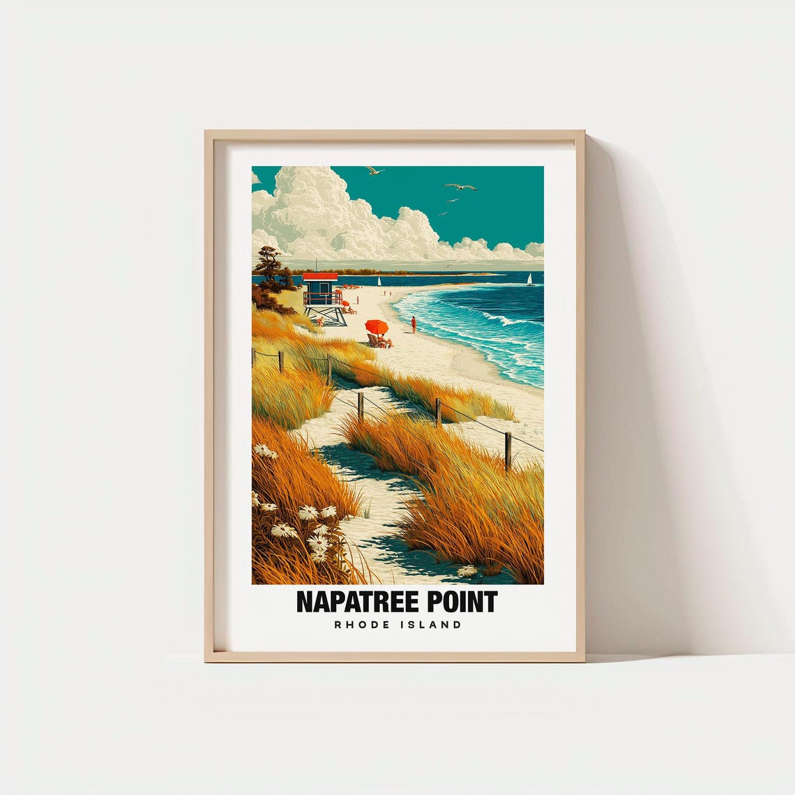 Napatree Point Rhode Island Dunes Beach Sunset Travel Poster