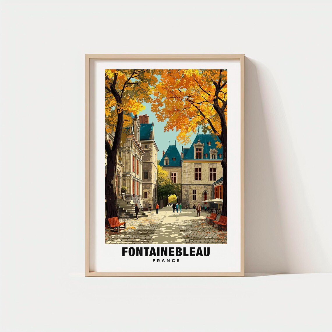 Fontainebleau France Palace Courtyard Golden Autumn Trees Poster