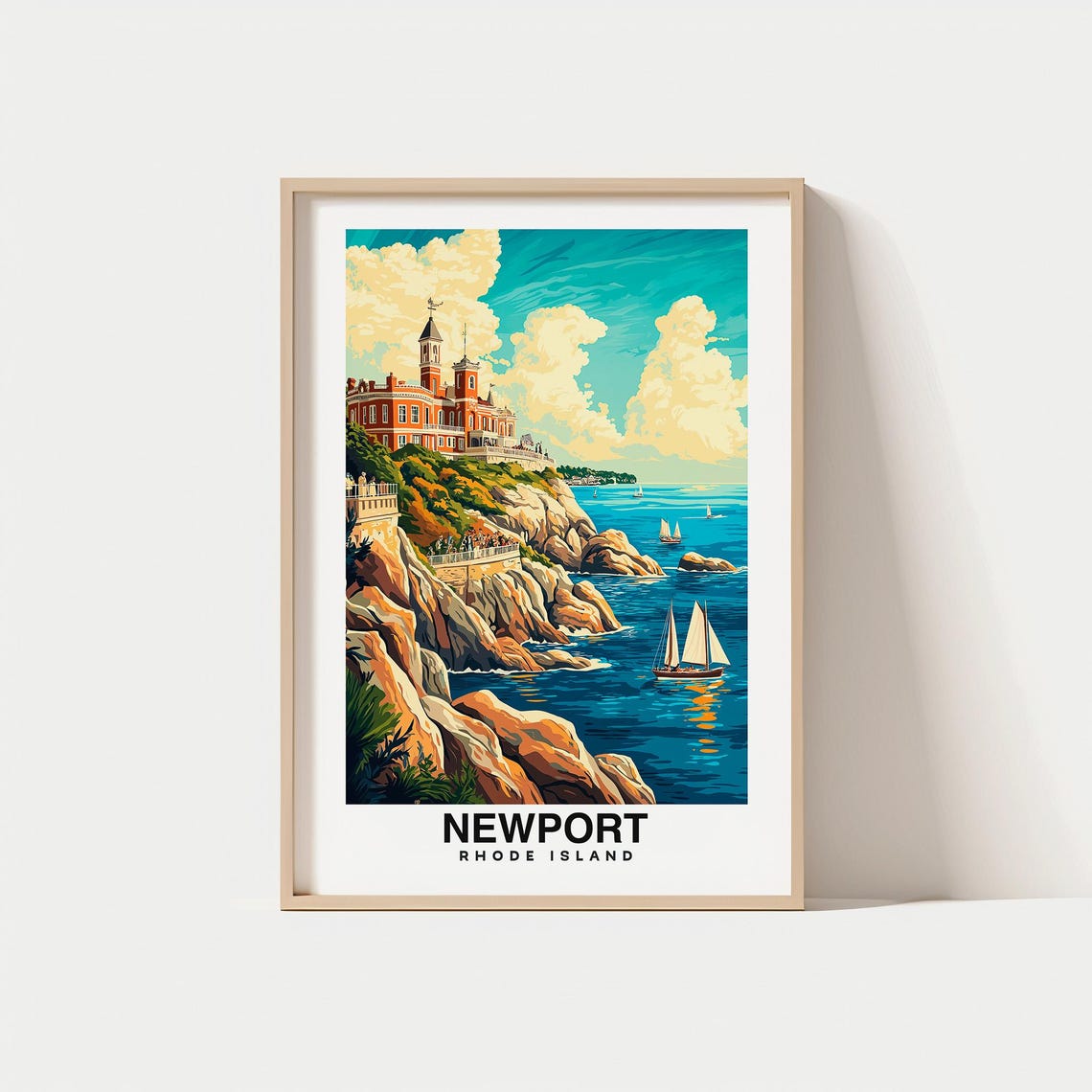Newport Print Usa Poster Travel Wall Art Scenic View Coastal Landscape Historic Mansions Ocean Drive Rhode Island Charm Travel Art