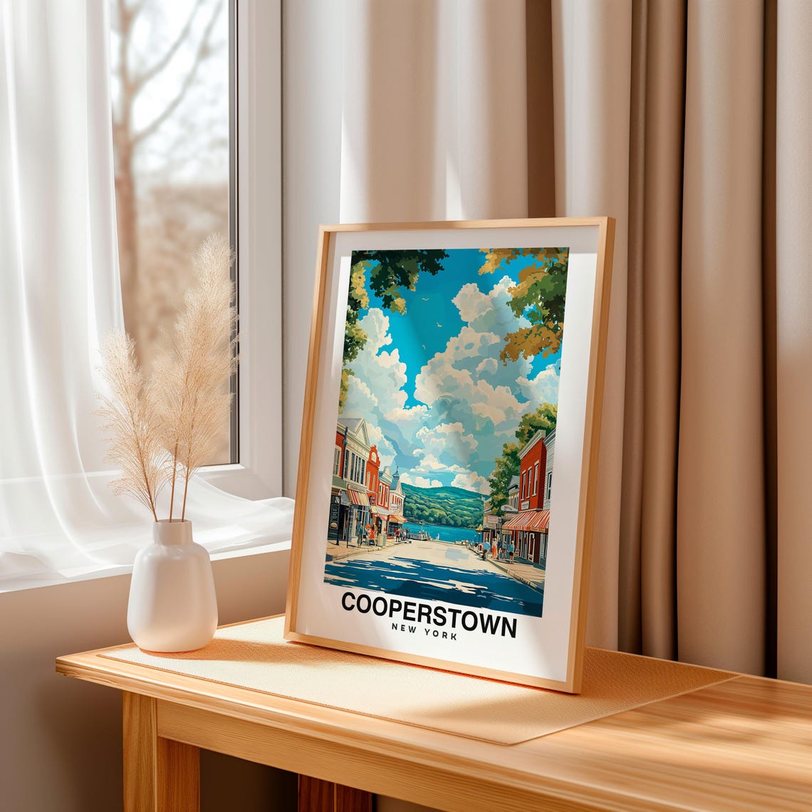 Cooperstown Print Usa Poster Travel Wall Art Scenic View Historic Landmark Baseball Hall Of Fame Upstate New York Nature Decor - Image 3