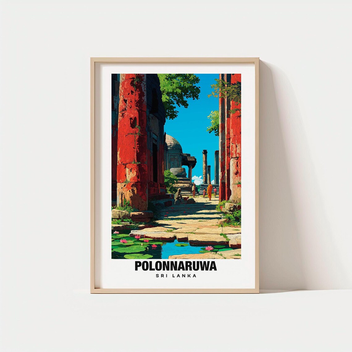 Polonnaruwa Sri Lanka Ancient Temple Ruins Lotus Pond Vintage Poster