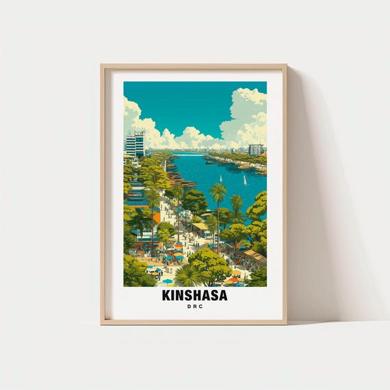 Kinshasa Print Dr Congo Poster Travel Art Urban Scene River Views City Escape Scenic Landscape Cultural Charm Central Africa