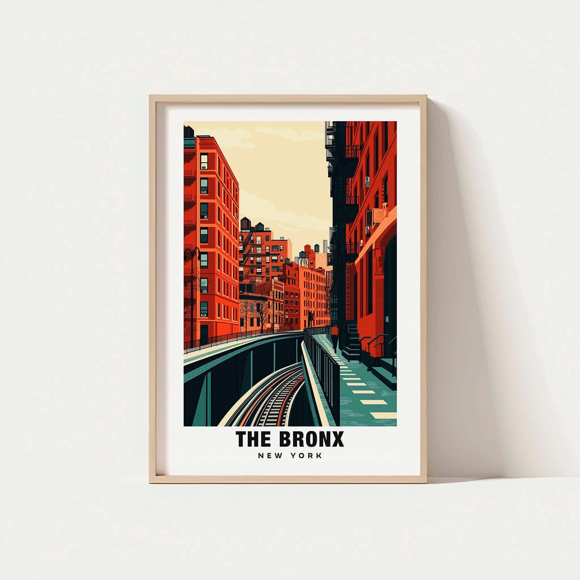 The Bronx New York Elevated Subway Brick Buildings Retro Travel Poster