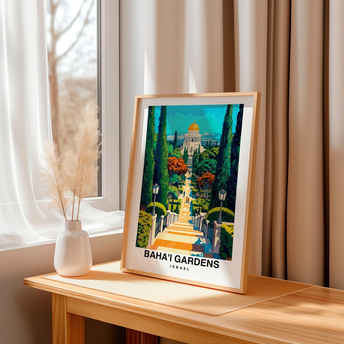 Bahai Gardens Travel Print Wall Art Haifa Israel City Print Bahai Gardens Travel Gift Bahai Gardens Poster Wall Art Israel Culture - Image 3