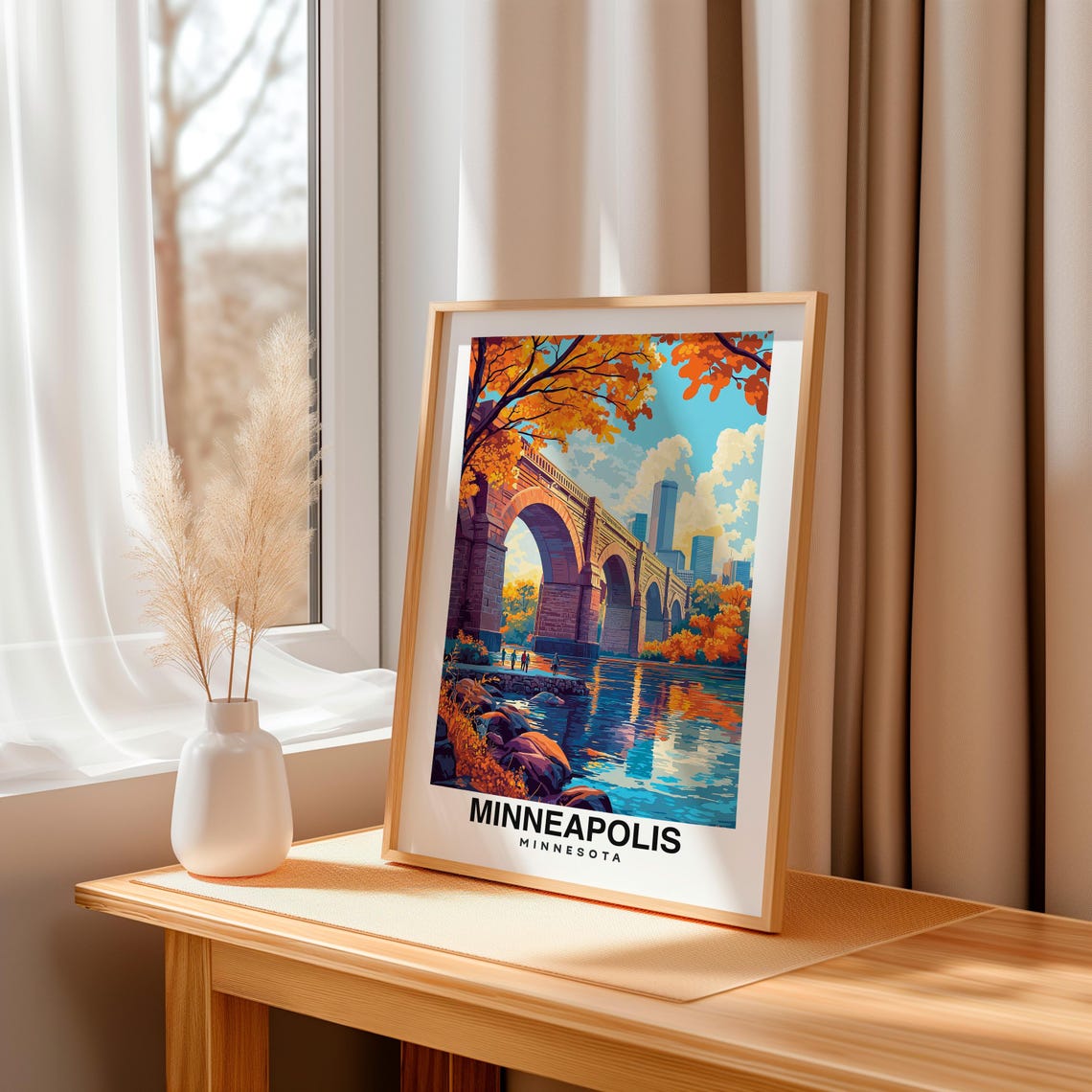 Minneapolis Print Usa Poster Travel Wall Art Scenic View City Skyline Mississippi River Stone Arch Bridge Urban Decor Travel Poster - Image 3