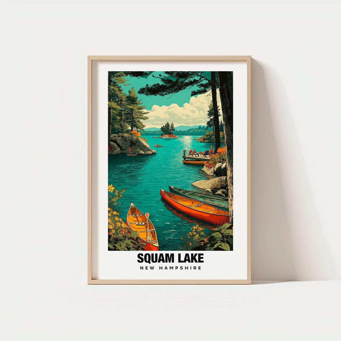 Squam Lake New Hampshire Canoe Dock Pine Forest Island Retreat Poster