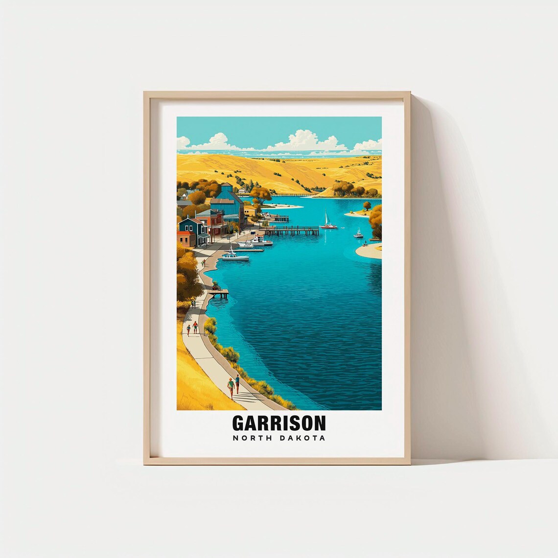 Garrison North Dakota Vintage Golden Hills Marina Lake Travel Poster