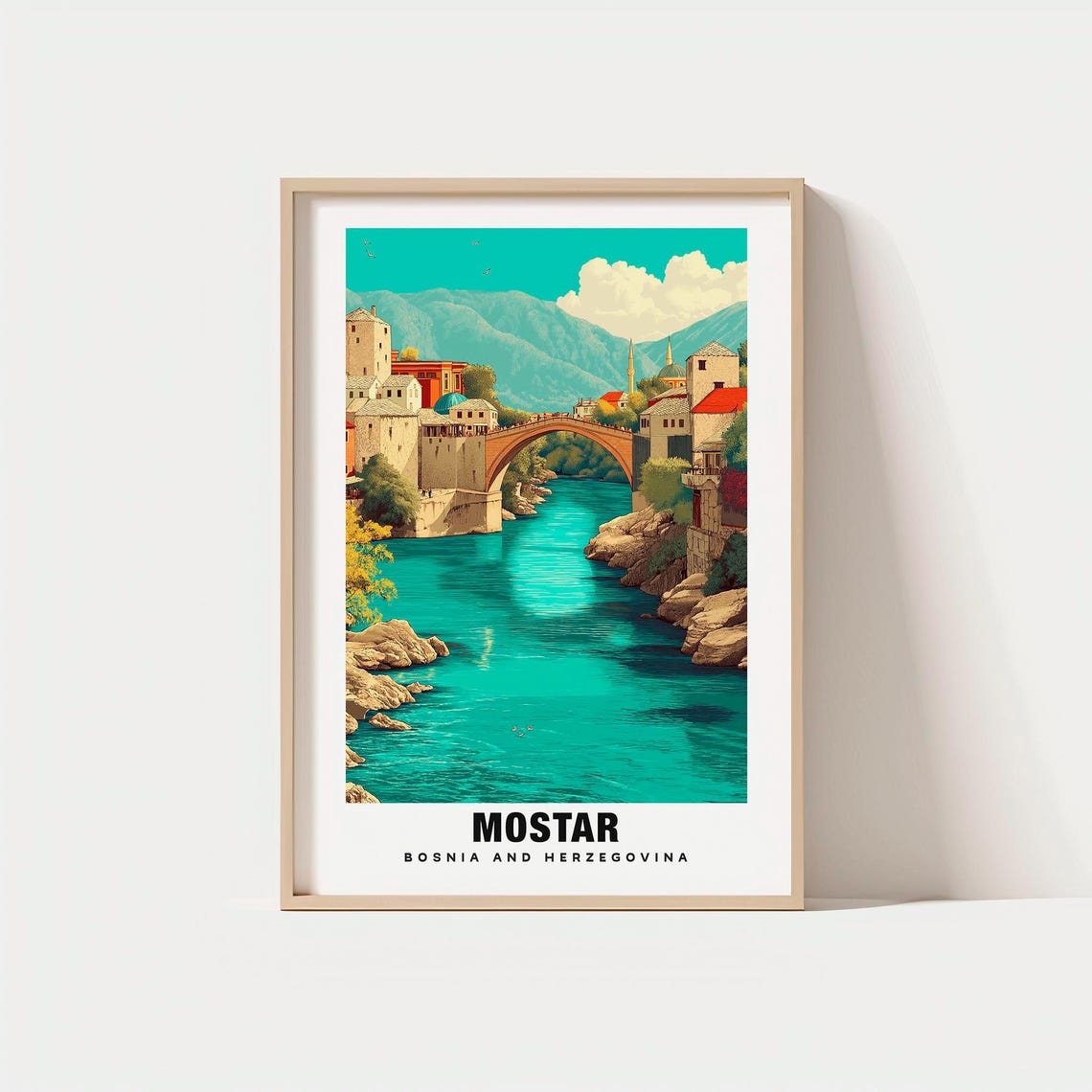 Mostar Print Bosnia Herzegovina Poster City Views Travel Art Historic Bridge River Scene Scenic Beauty Old Town Charmcultural