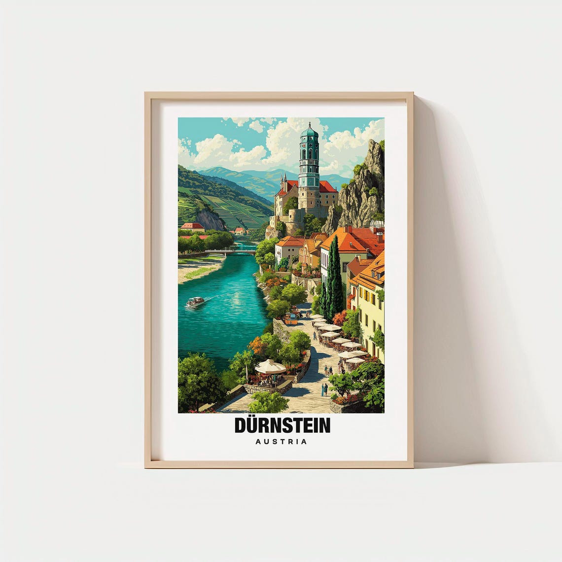 Durnstein Austria Blue Tower Danube River Town Travel Poster