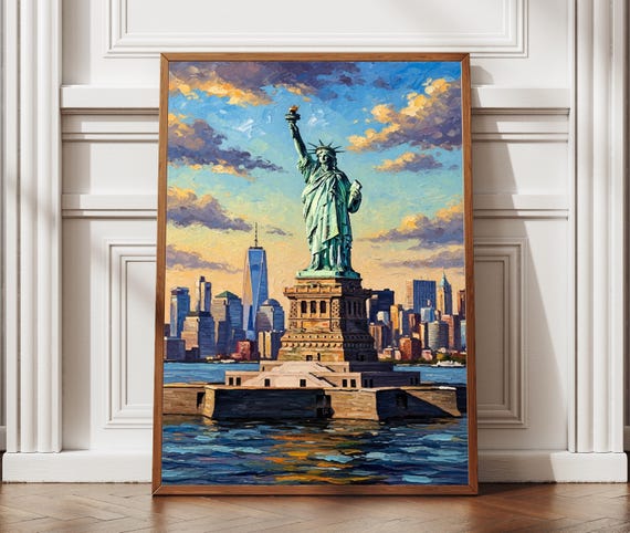Statue Of Liberty Usa Oil Painting Textured Print Art New York City Poster Home Office