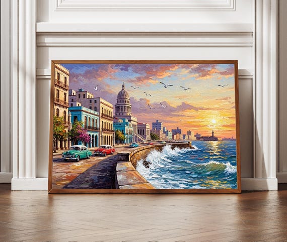 Havana Street Print Vintage Car Caribbean Travel Art