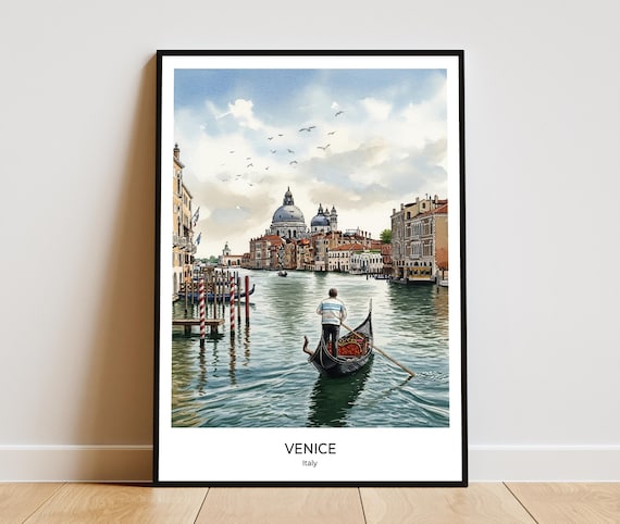 Venice Gondola Ride Watercolor Italy Romantic Travel Art Poster