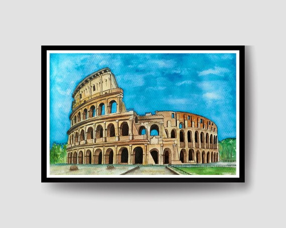 Rome Colosseum Watercolor Italy Ancient Landmark Travel Poster