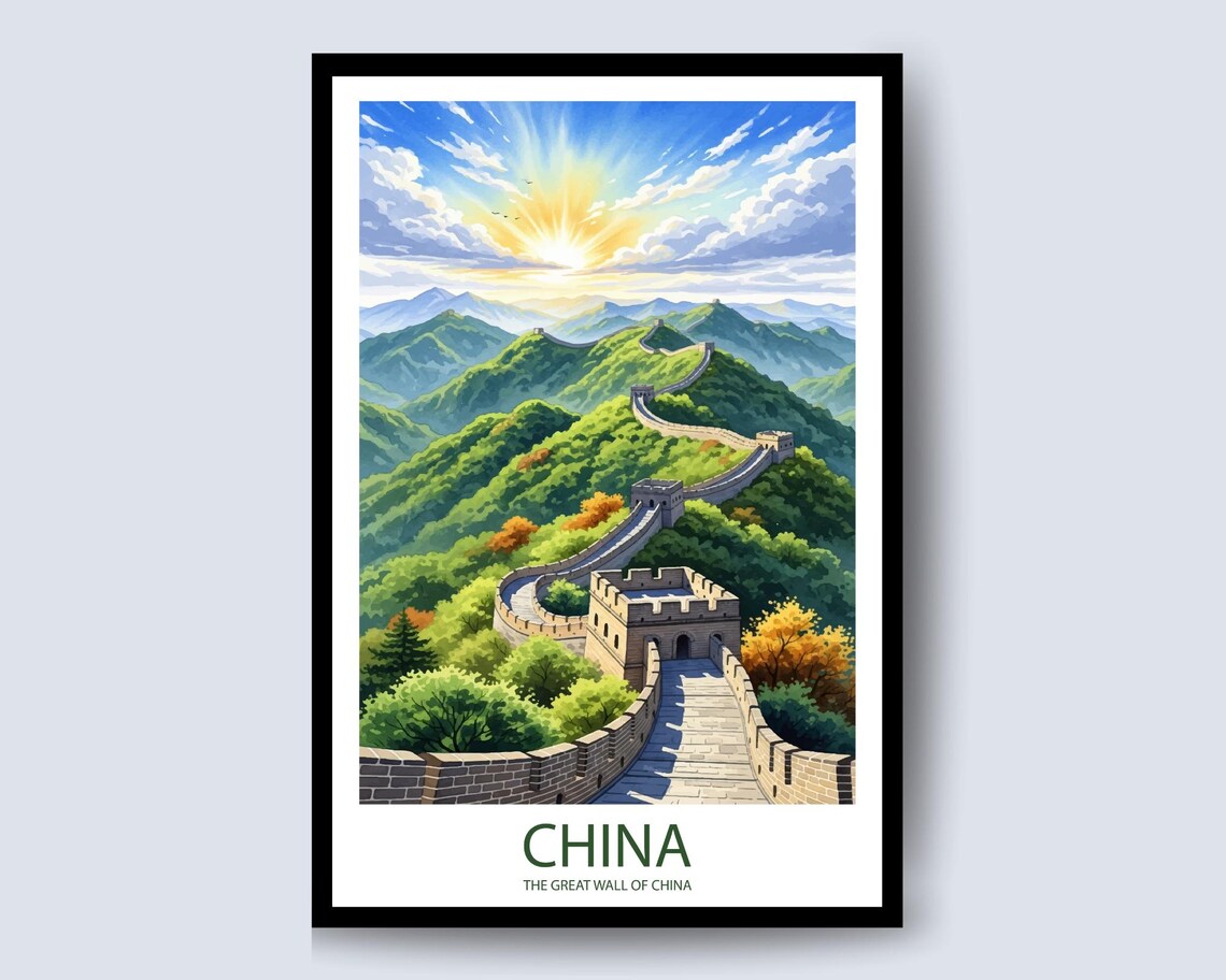 Great Wall Of China Golden Sunrise Mountain Peaks Panorama Poster