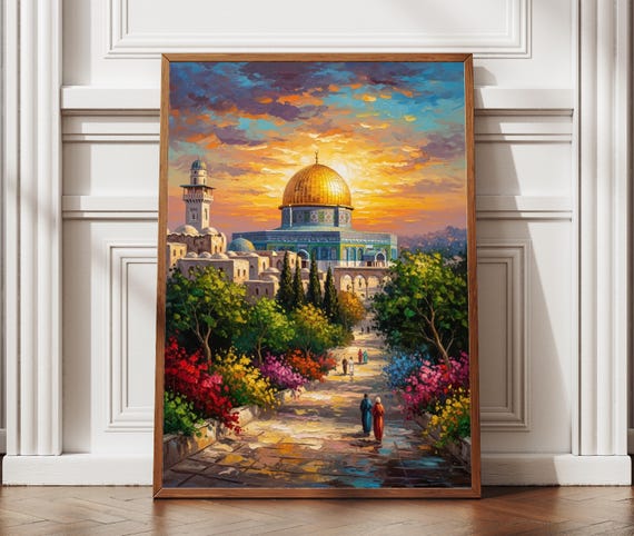 Jerusalem Dome Of The Rock Islam Golden Mosque Al Aqsa Sunset Style Print Art Palestine Travel Poster