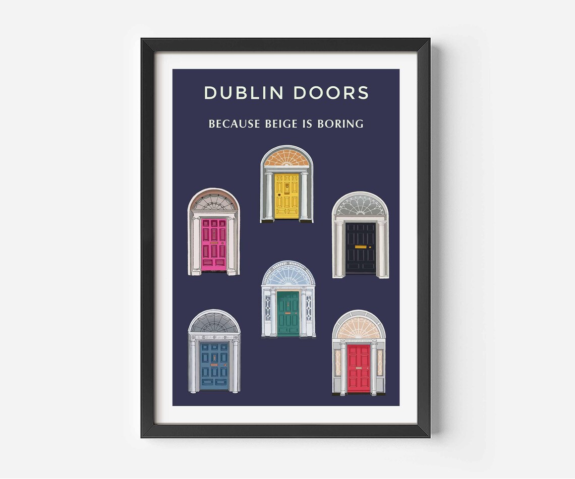Dublin Doors Travel Poster, Funny Irish Print