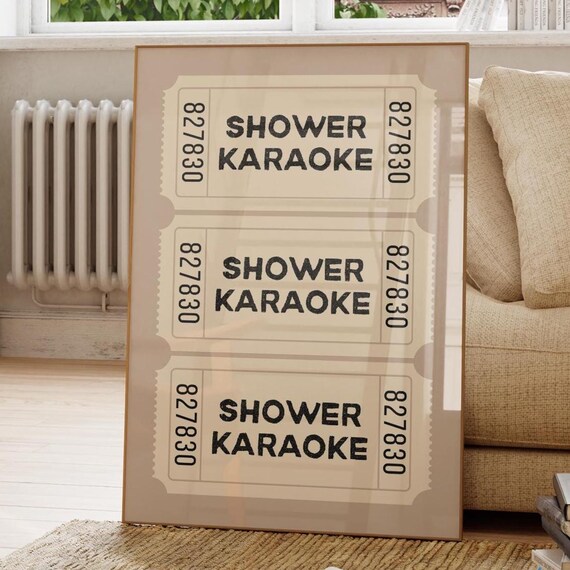Shower Karaoke Funny Ticket Stub Poster in Neutral Beige Tones