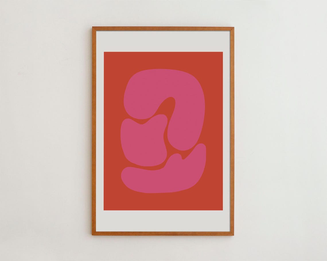 Bold Pink Organic Abstract Shapes Vibrant Red Modern Art Poster