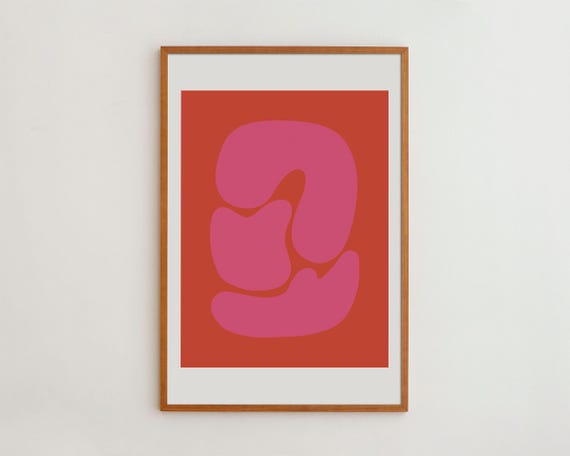 Mid Century Modern Abstract Art Print Pink Orange Wall Decor