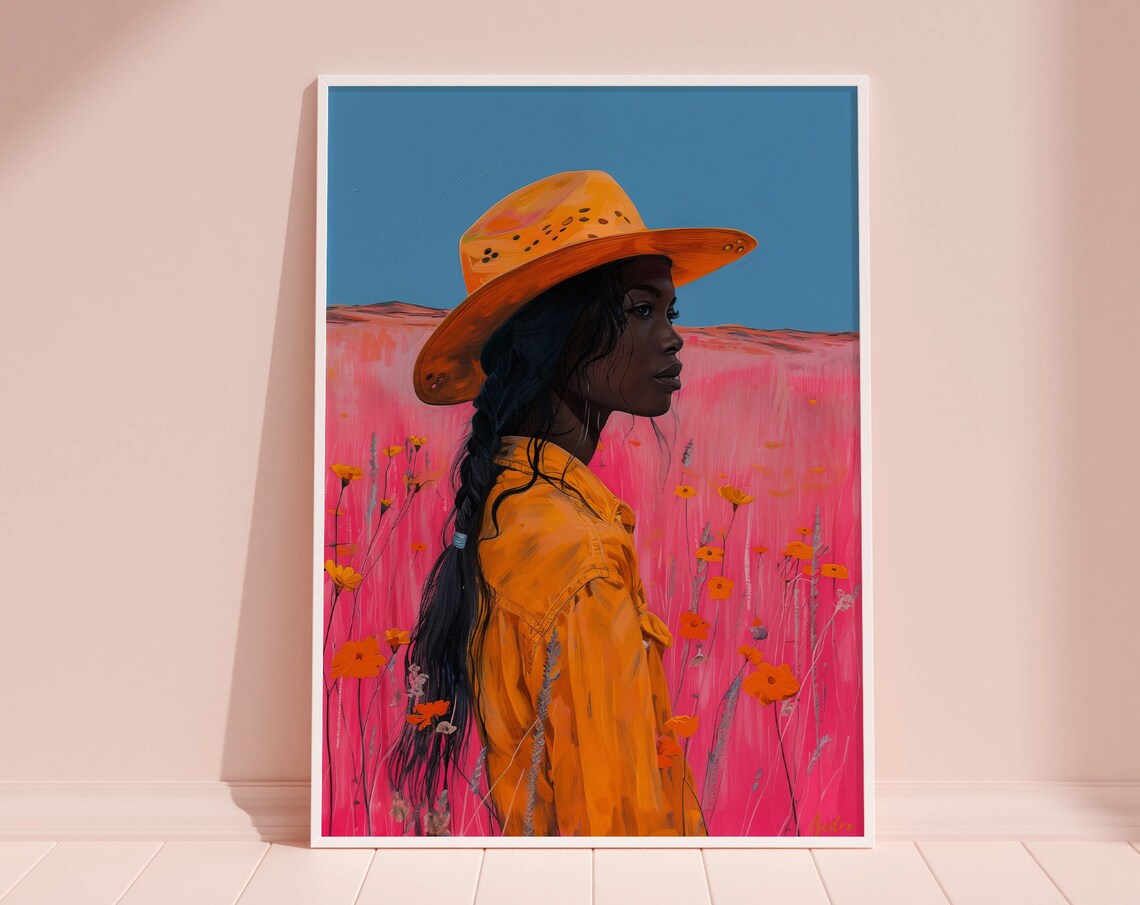 Black Girl Cowgirl Retro Western Wall Art Print - Image 6