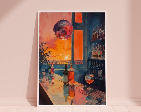 Retro Disco Ball Bar Cart Art Print