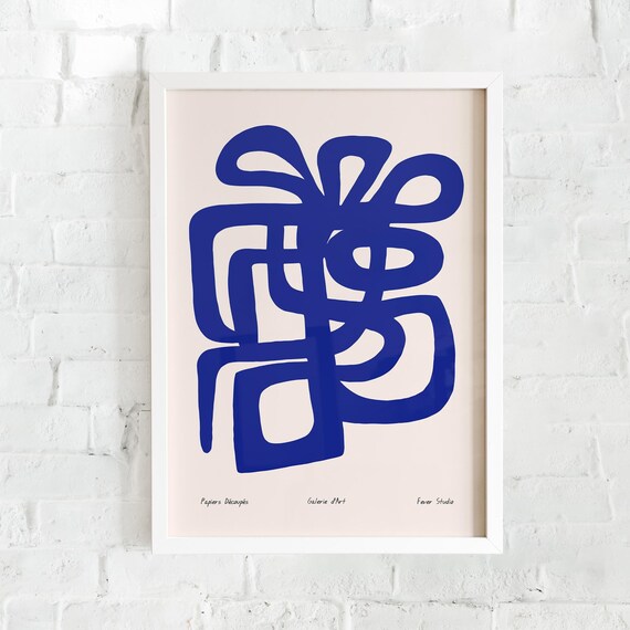 Modern Bold Blue Line Abstract Papiers Decoupes Gallery Poster