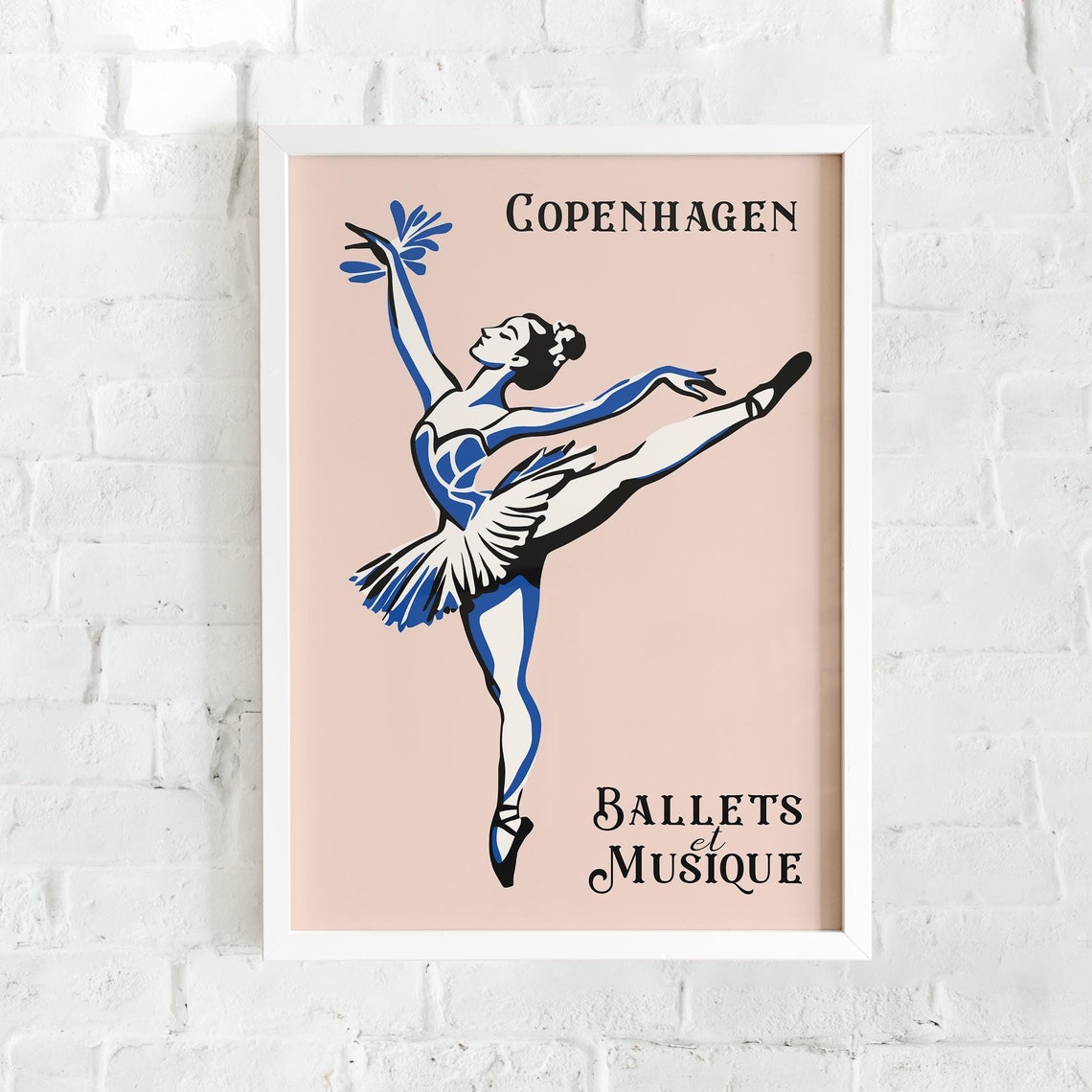 Copenhagen Ballet Blue White Ballerina Ballets et Musique Poster