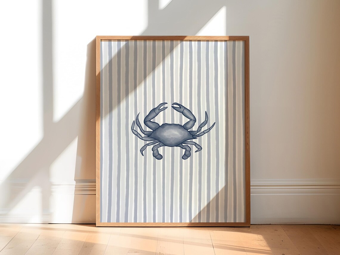 Blue Crab Art Print, Beachy Nautical Coastal Decor