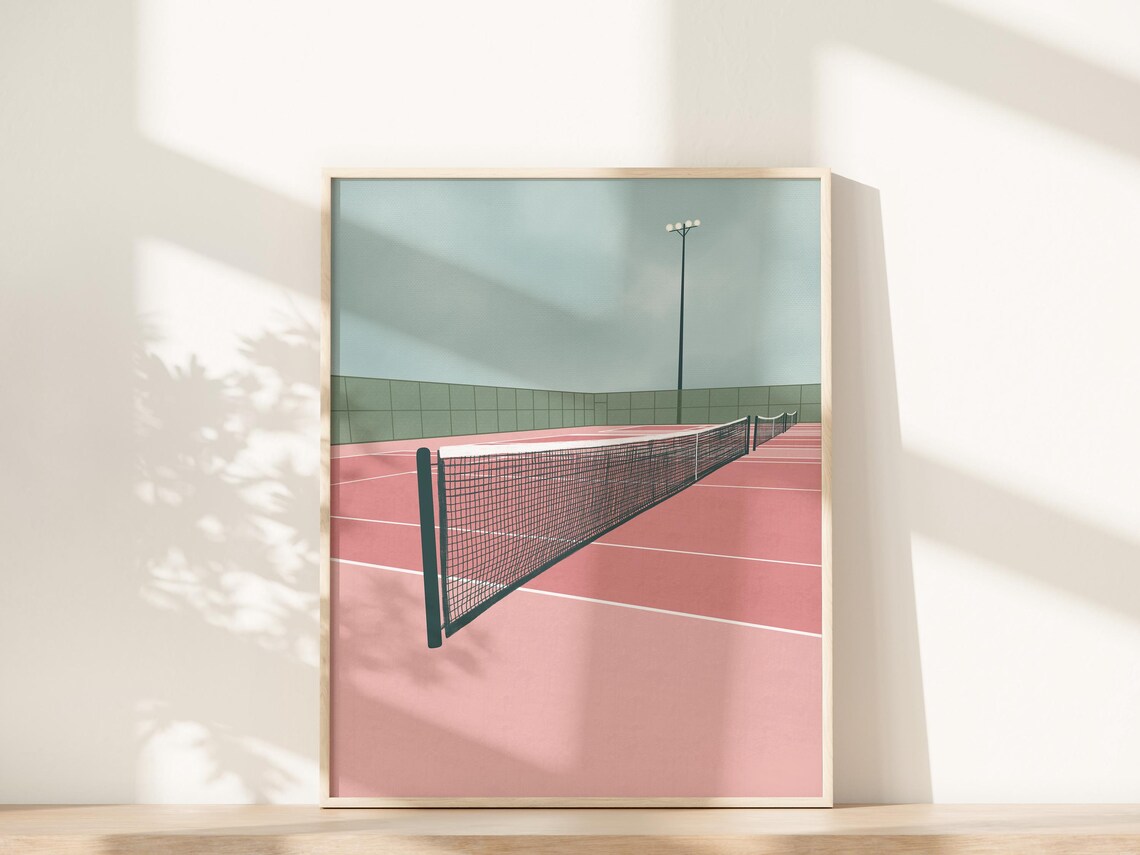 Tennis Court Art Print, Girly Maximalist Pink Decor