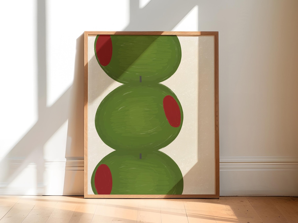 Olives Green Cocktail Art Print, Kitchen Decor