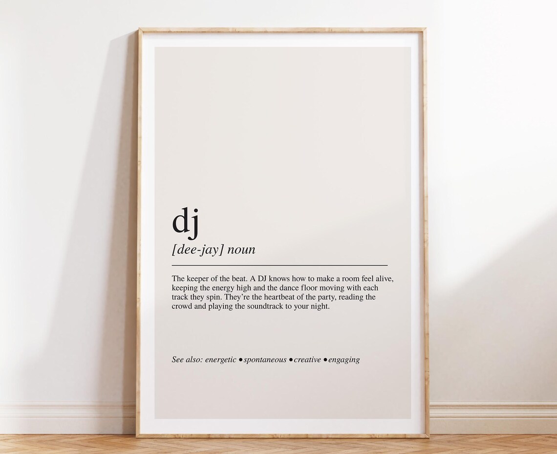 DJ Definition Dictionary Style Noun Poster Music Lover Studio Wall Decor