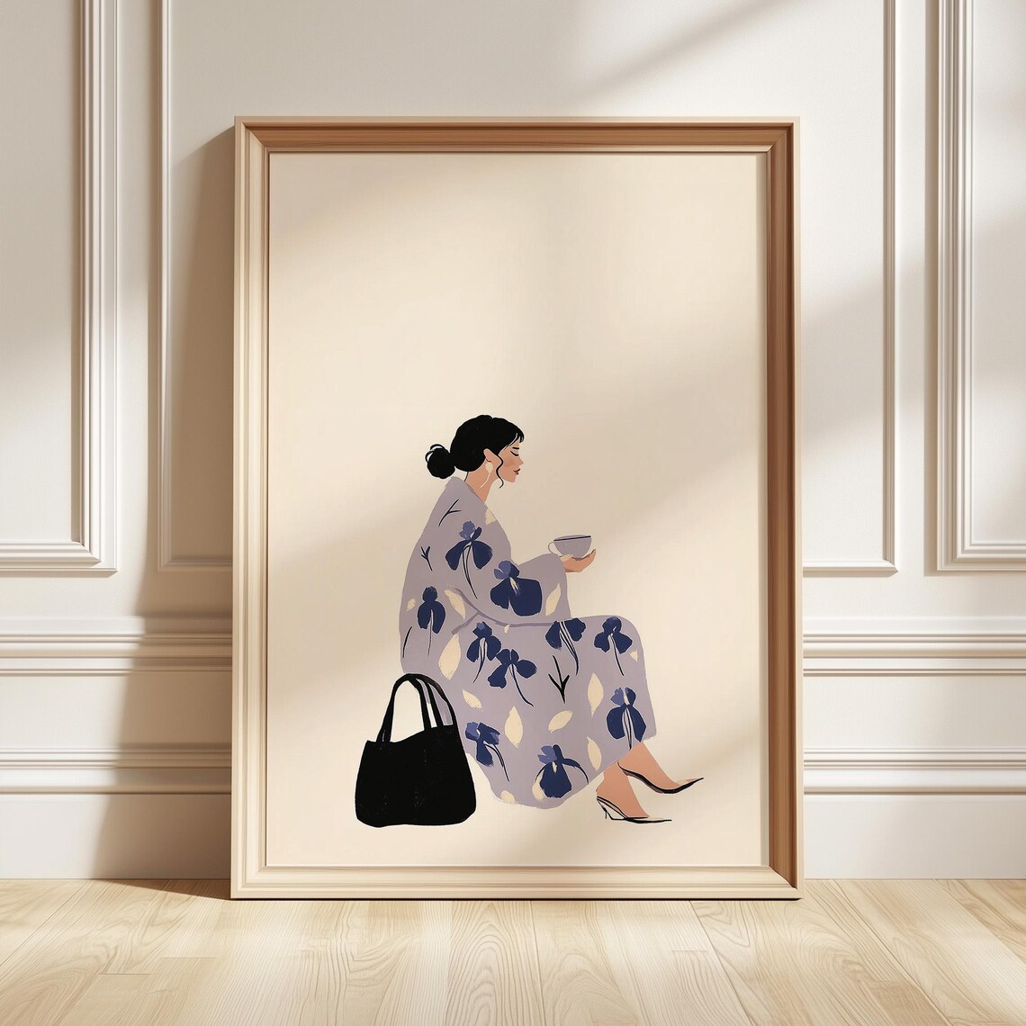 Minimalist Woman Floral Coat Illustration Poster Modern Fashion Artwork