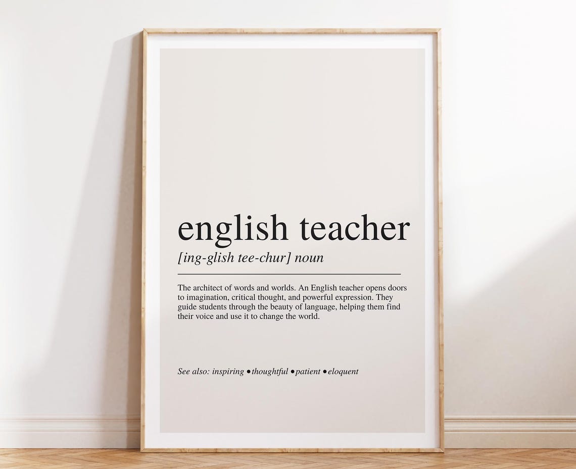 English Teacher Definition Beige Minimalist Literary Educator Poster