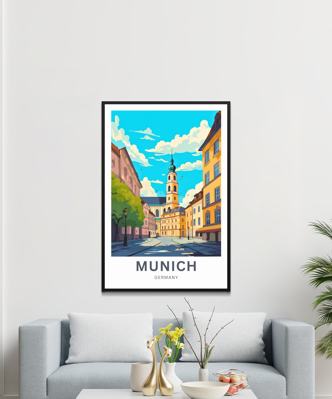 Personalized Munich Germany Historic Street Church Art Poster - Image 4