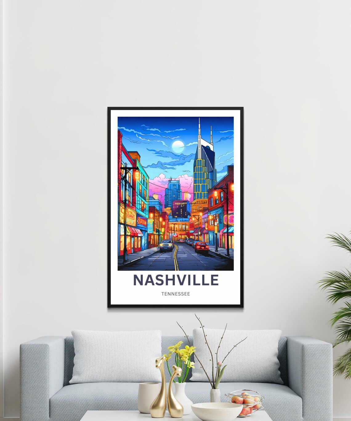 Nashville Tennessee Broadway Neon Lights Night Travel Poster - Image 3