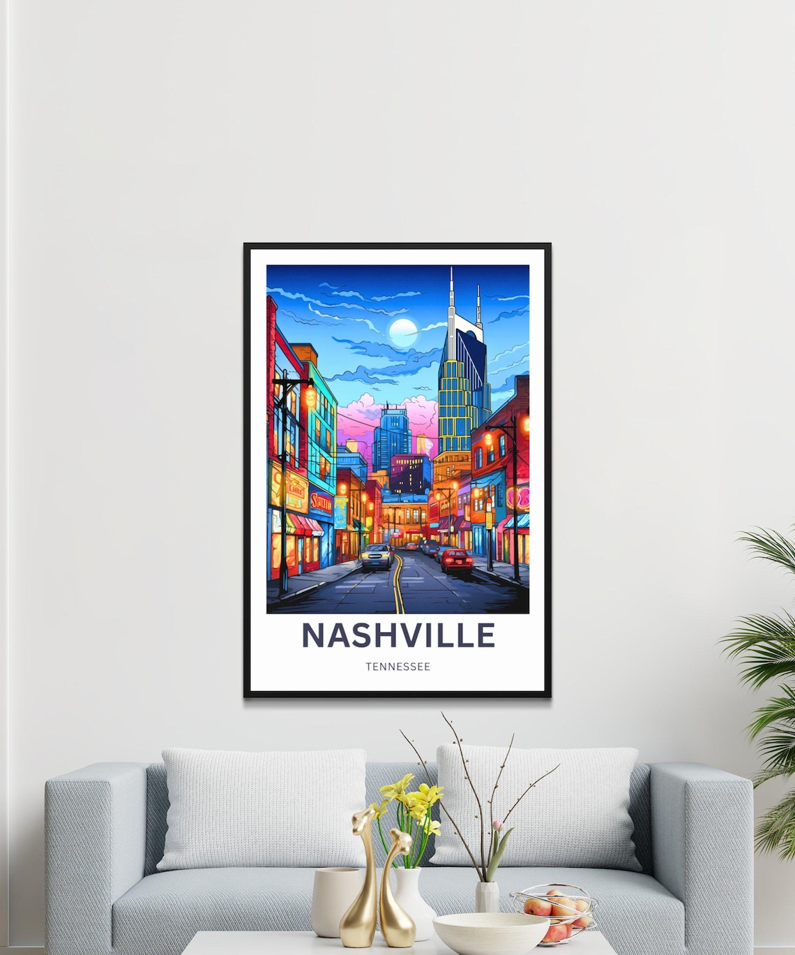 Nashville Tennessee Neon Broadway Street Night Travel Poster - Image 3