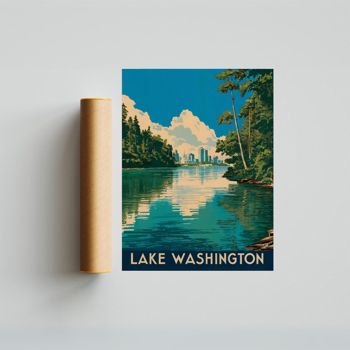 Lake Washington City Skyline Vintage Travel Poster Waterfront - Image 4