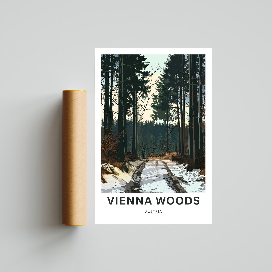 Vienna Woods Austria Snowy Forest Trail Winter Nature Travel Poster - Image 2