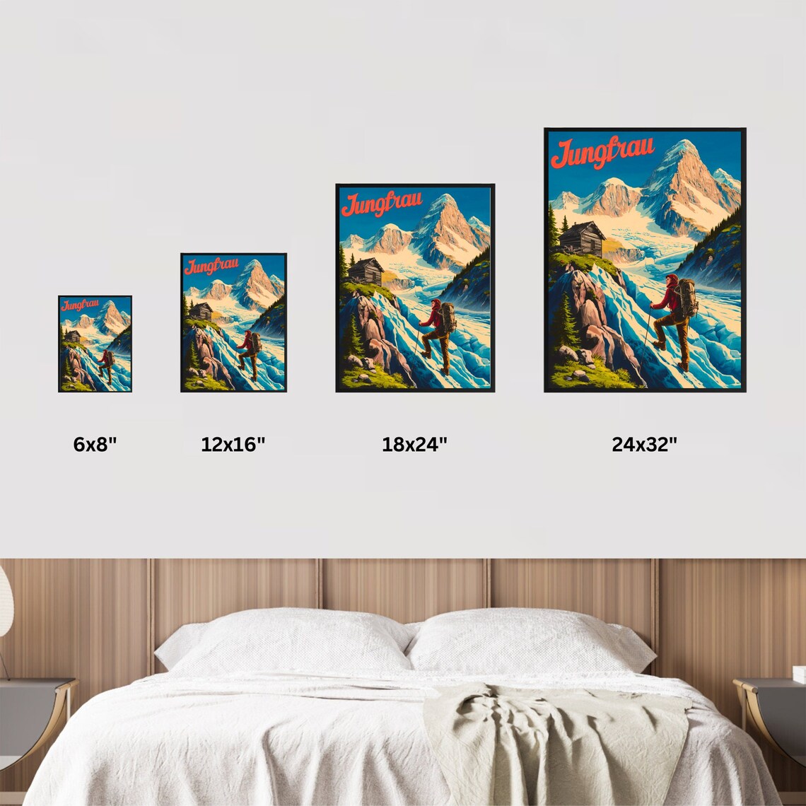 Jungfrau Switzerland Vintage Glacier Hiker Mountain Travel Poster - Image 4