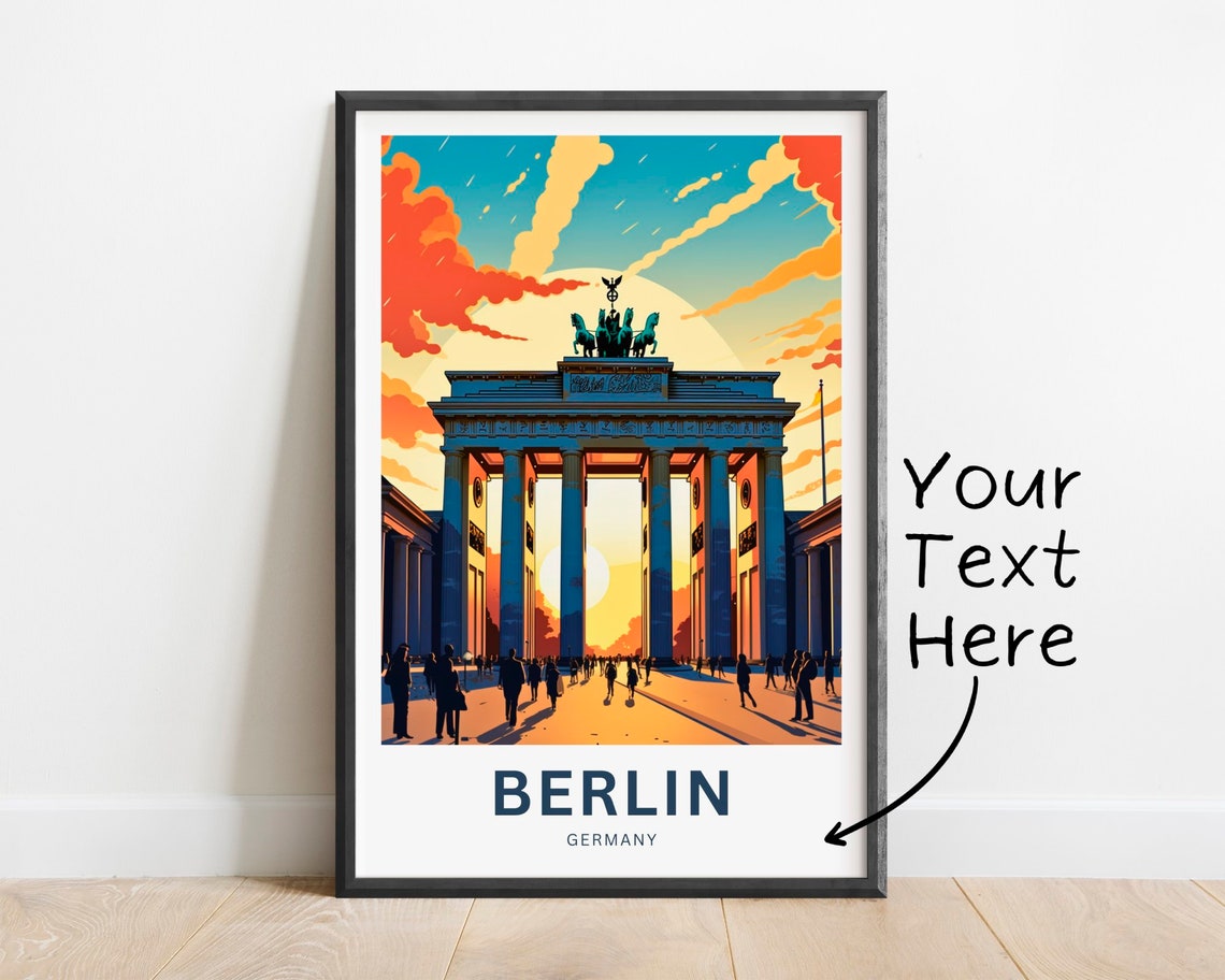 Personalized Berlin Brandenburg Gate Crowd Golden Hour Travel Poster