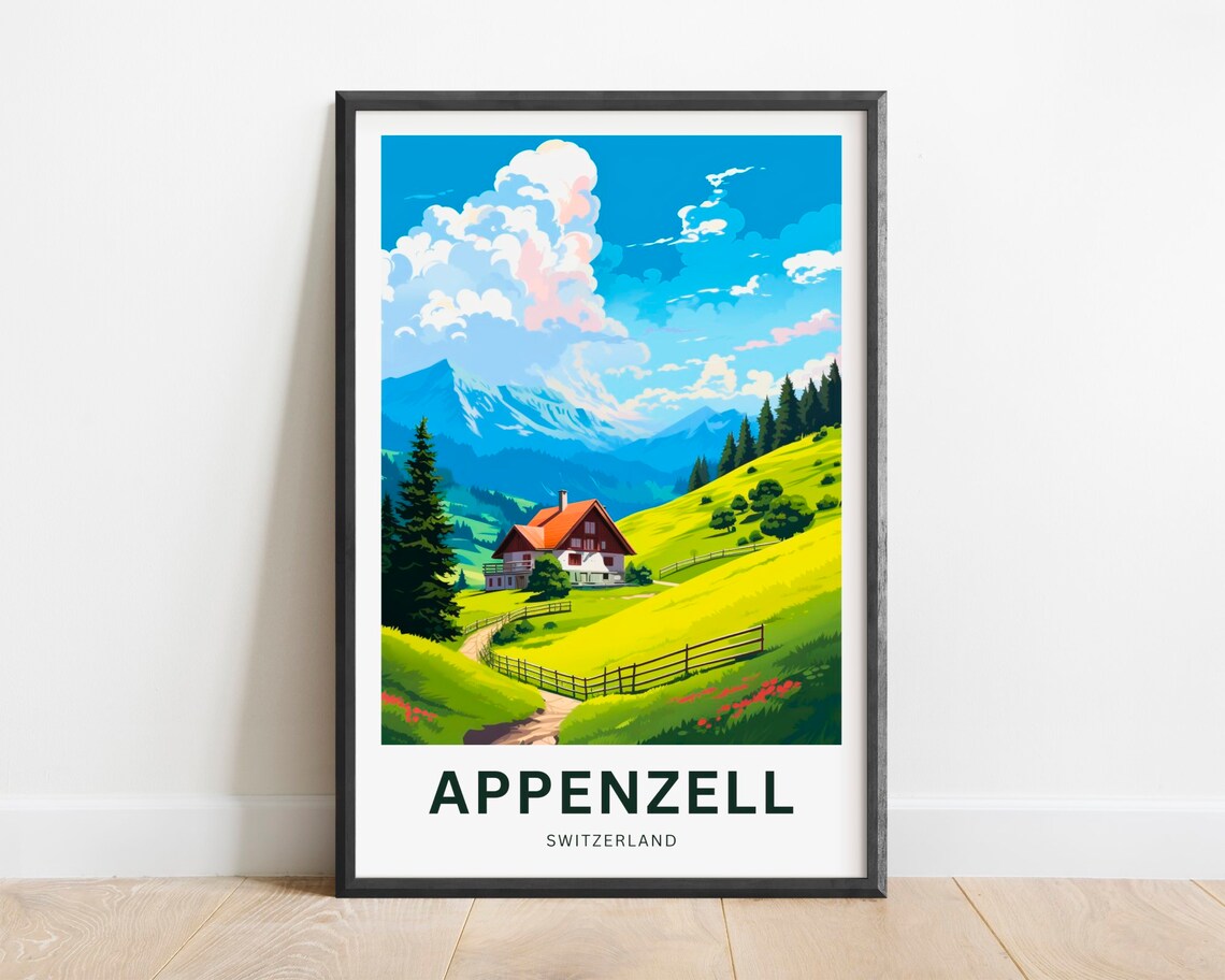 Appenzell Switzerland Alpine Chalet Meadow Mountain Travel Poster